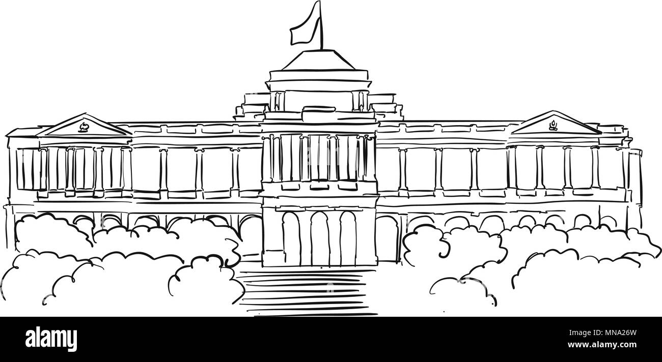 Singapore Istana Presidenti residence Sketch, famoso punto di riferimento di destinazione, disegnati a mano oggetti grafici vettoriali Illustrazione Vettoriale