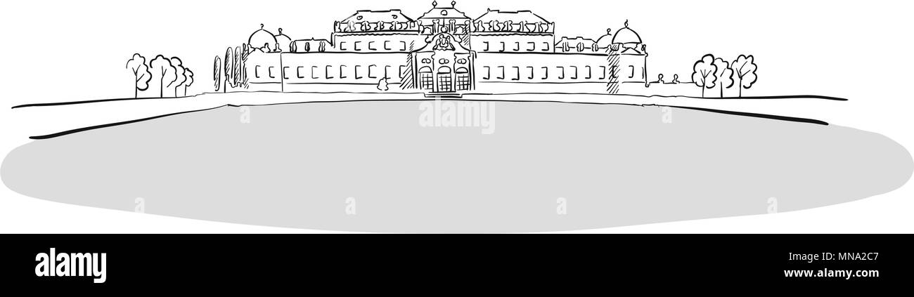 Residence Belvedere di Vienna, Austria, famoso Sketch, disegnati a mano contorno vettoriale Illustrazione illustrazione Illustrazione Vettoriale