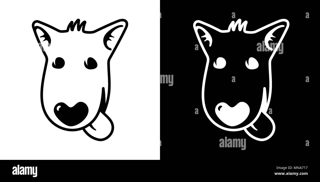 Muso di cane lineare su bianco e sfondo nero inversione Illustrazione Vettoriale