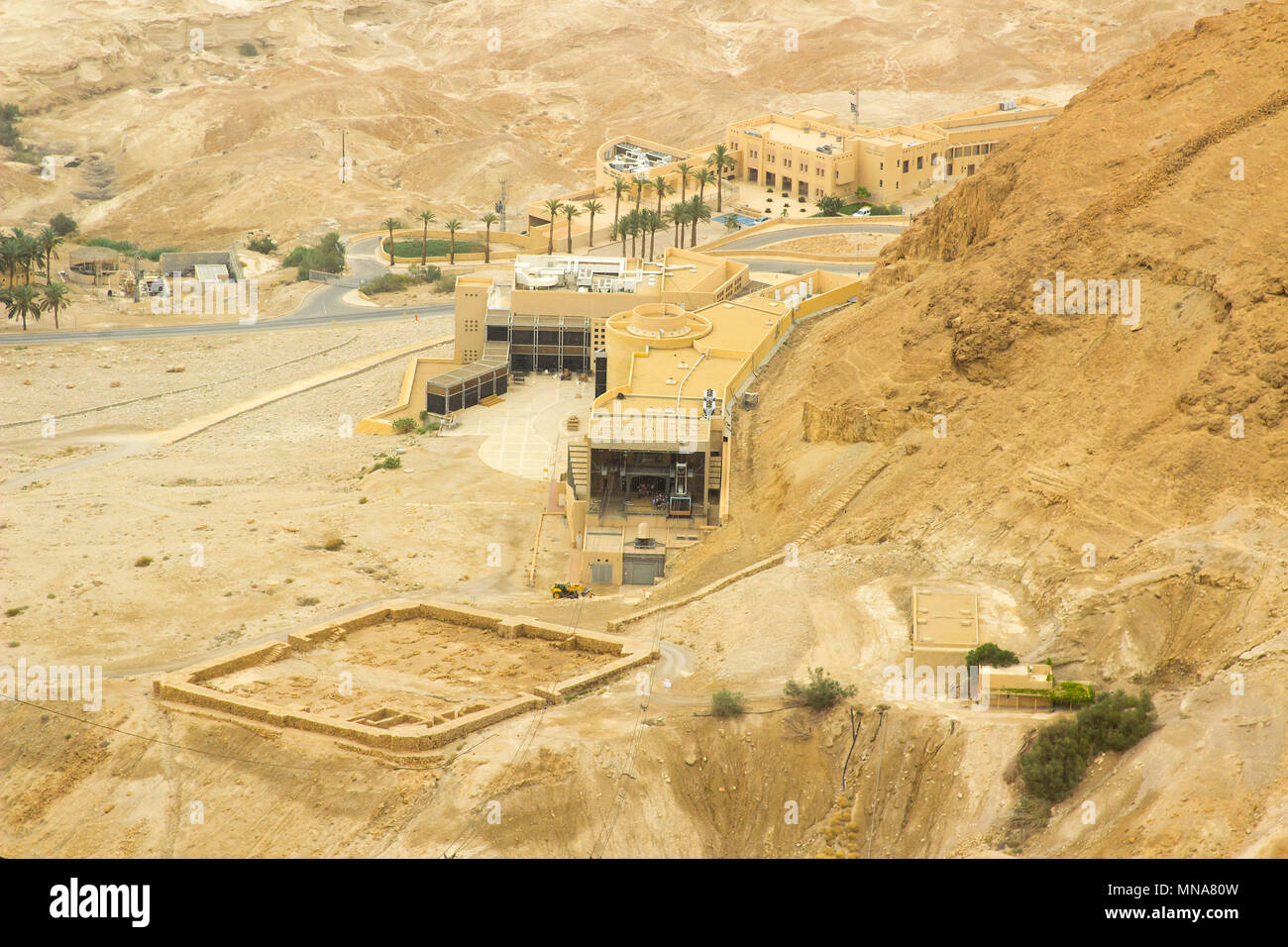 7 maggio 2018 il famoso cavo cavo ascensore per auto a Masada Clifftop Souhthern nel territorio della Giudea Israele Foto Stock