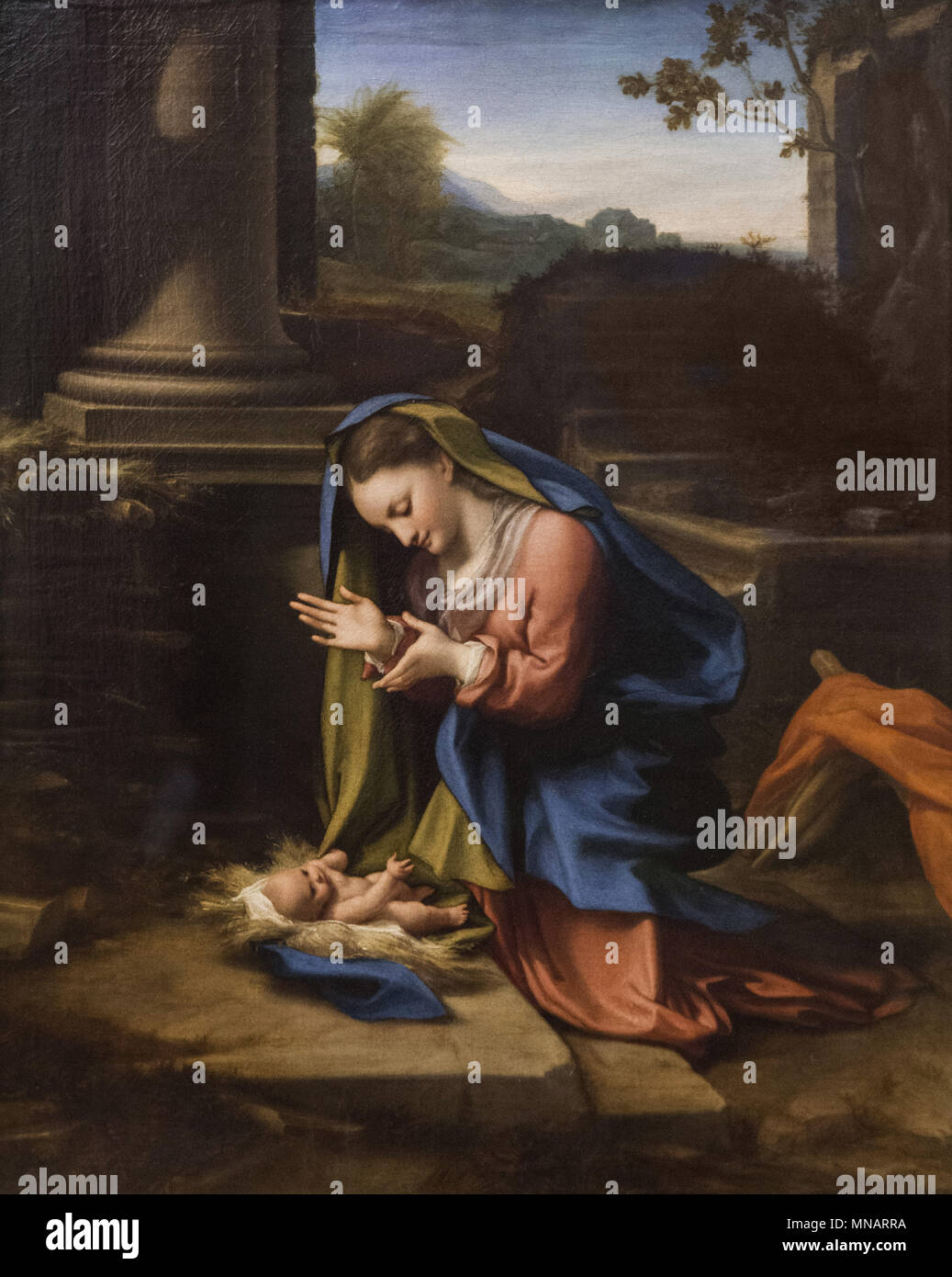 CORREGGIO - La Vergine in adorazione del Bambino - 1510 - Galleria degli Uffizi - Galleria degli Uffizi Foto Stock