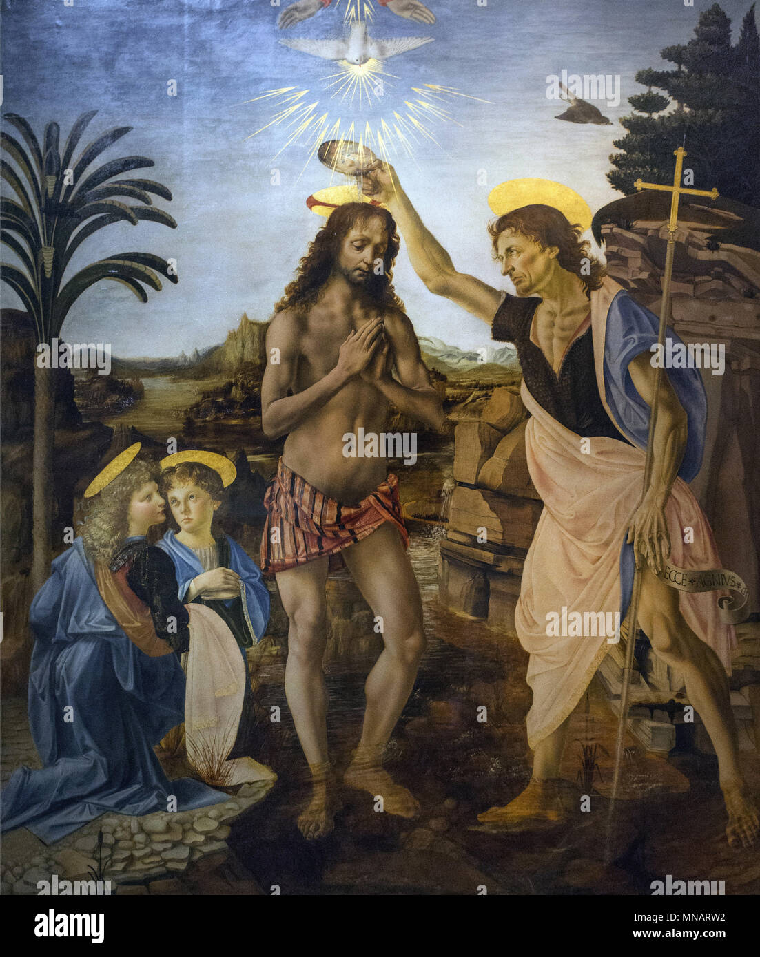 Andrea del Verrocchio - Il battesimo di Cristo - Galleria degli Uffizi - Galleria degli Uffizi Foto Stock
