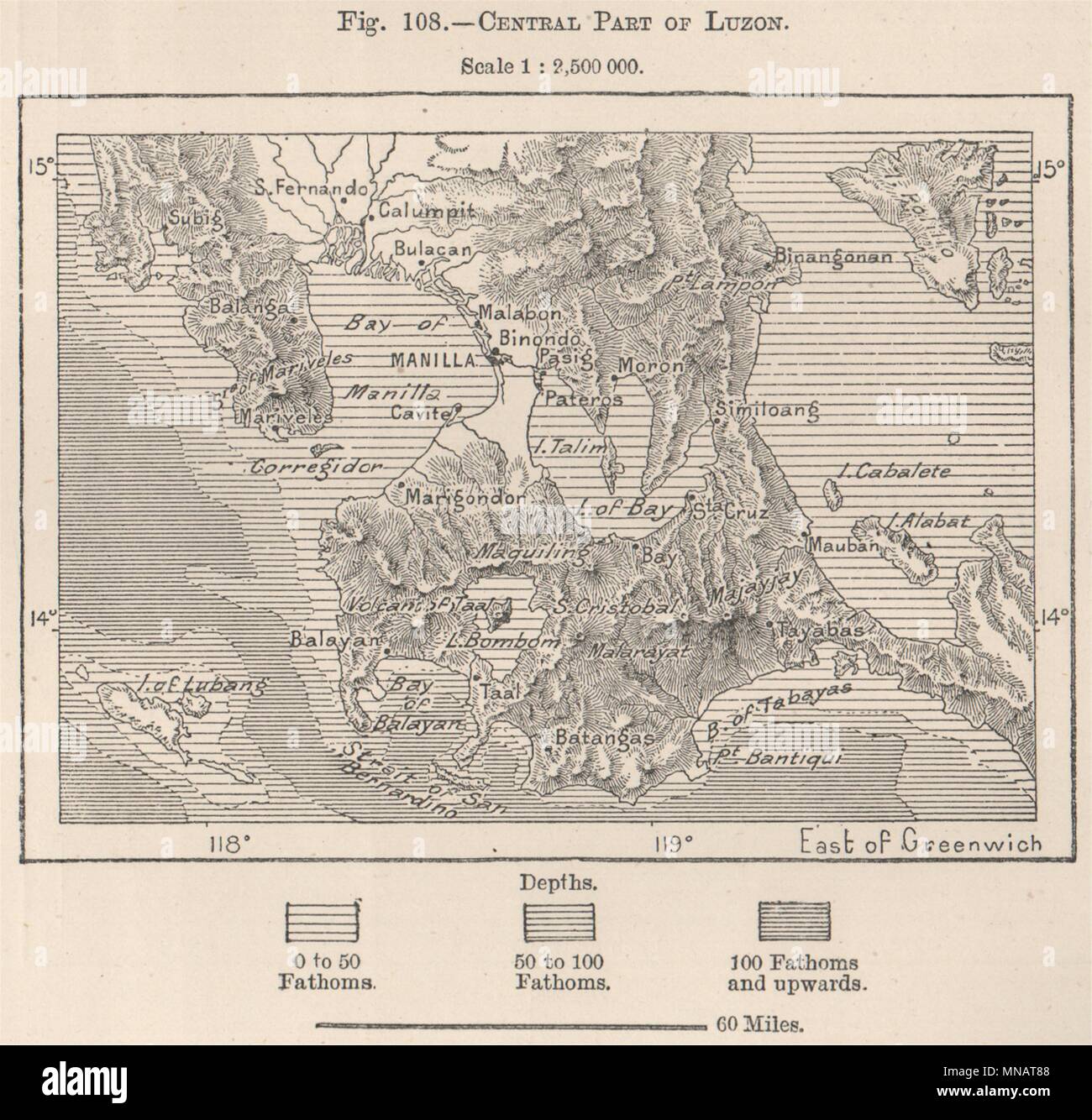 Parte centrale di Luzon. Filippine 1885 antica vintage map piano grafico Foto Stock