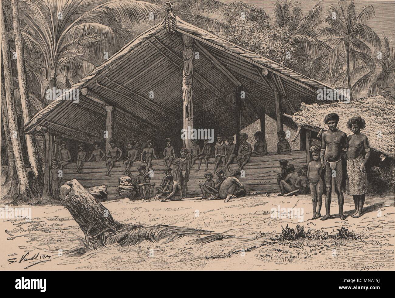 Tambu & gruppo di Santa Ana (Owaraha) nativi, Isole Salomone. La Melanesia 1885 Foto Stock