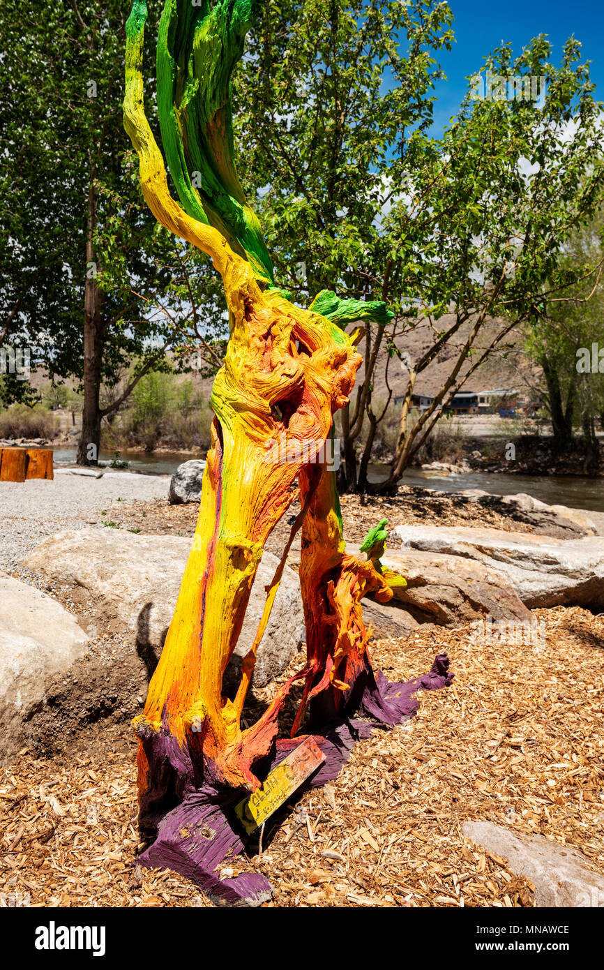 Artista Curtis Killorn vernici a mano albero, Arkansas River; Salida; Colorado; USA Foto Stock