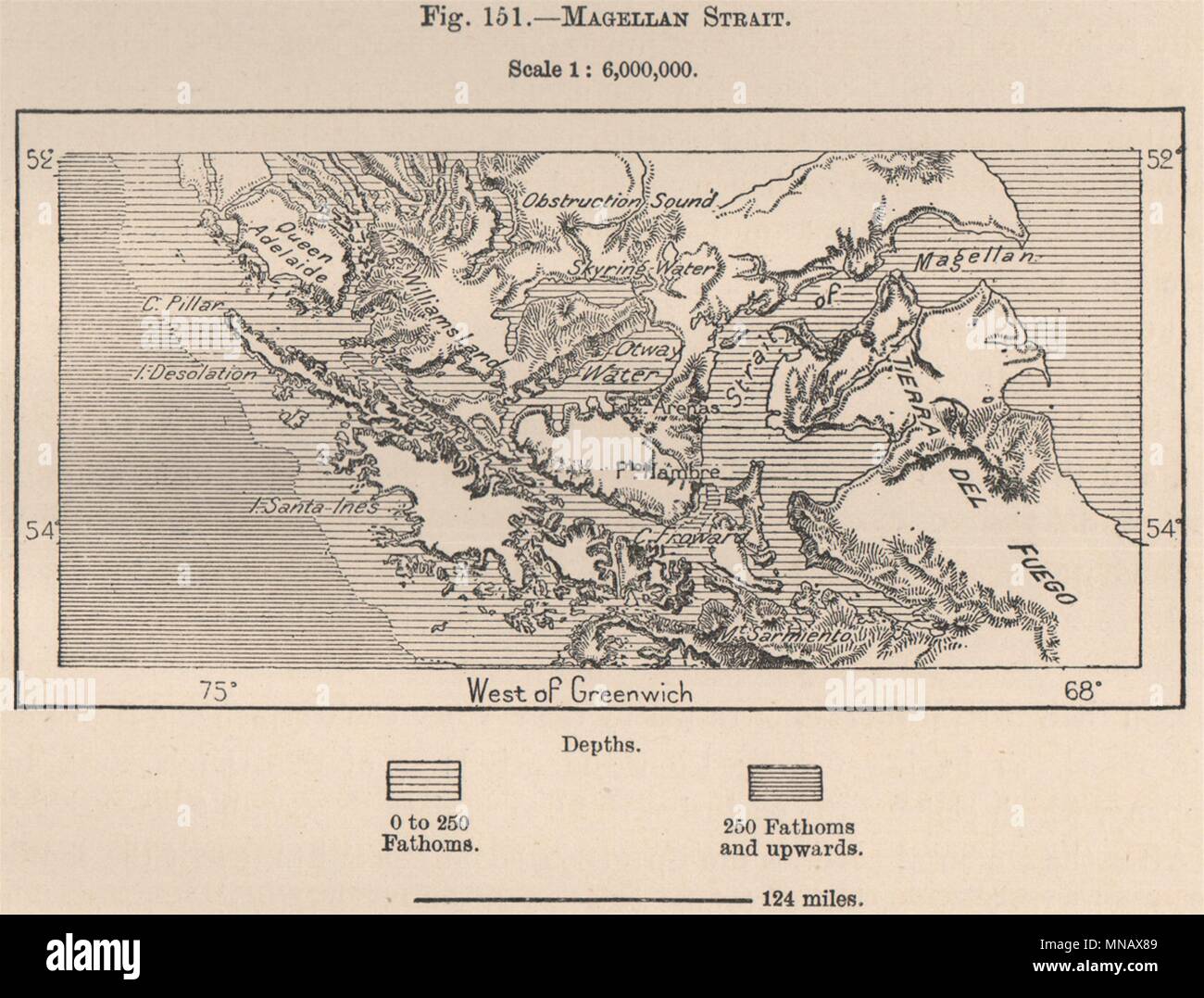 Stretto di Magellano. Il Cile 1885 antica vintage map piano grafico Foto Stock