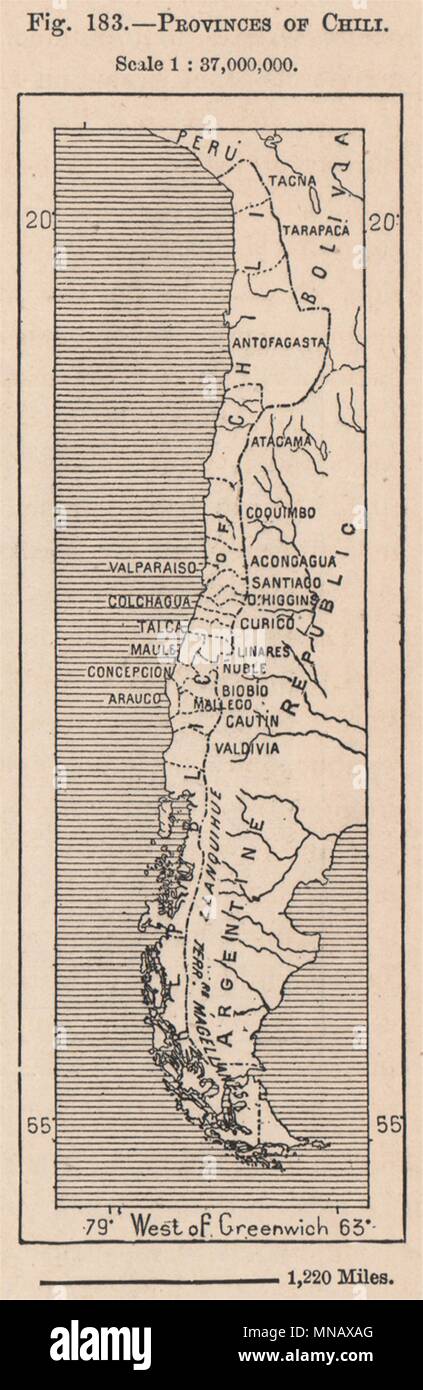 Province del Cile. Il Cile 1885 antica vintage map piano grafico Foto Stock