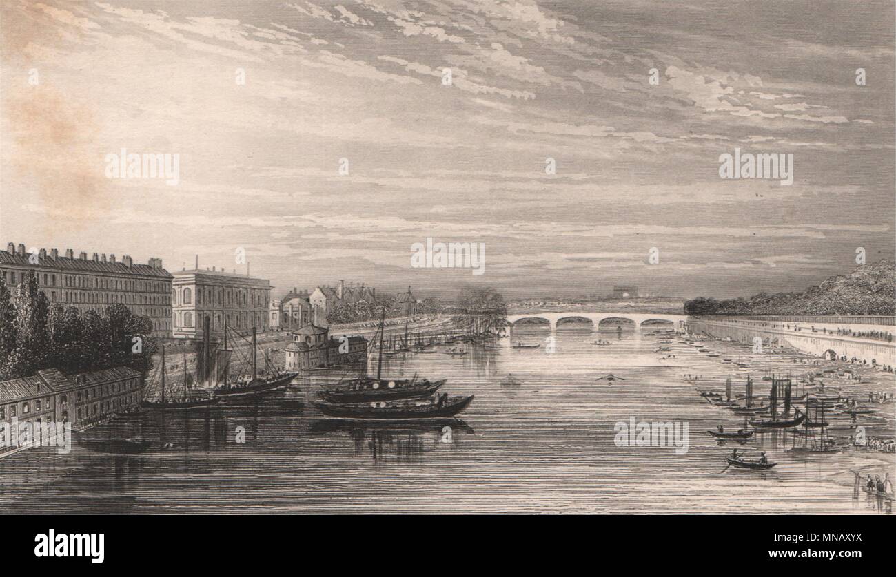 Parigi. Pont de la Concorde da Pont Royal. BICKNELL 1845 antica stampa Foto Stock