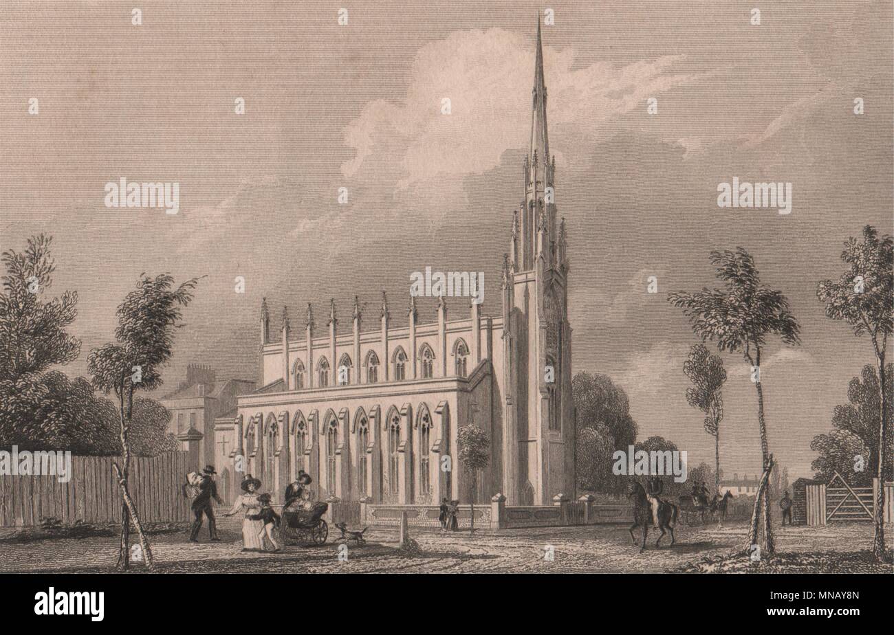 San Michele e Tutti gli Angeli Chiesa, Blackheath Park. Londra. BAYNES 1829 antica stampa Foto Stock