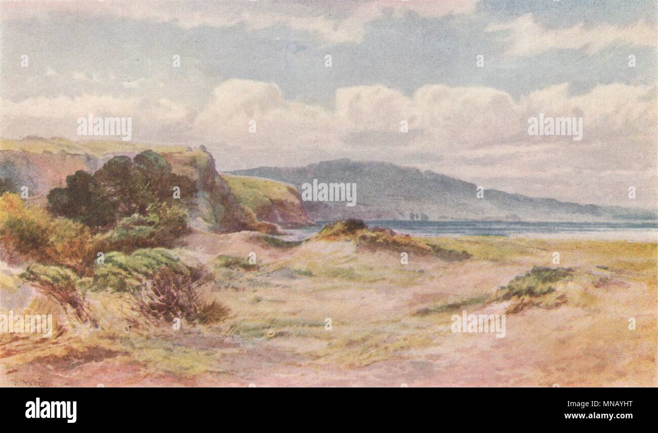 NGUNGURU. Sulla spiaggia di Frank Wright. Nuova Zelanda 1908 antica stampa Foto Stock
