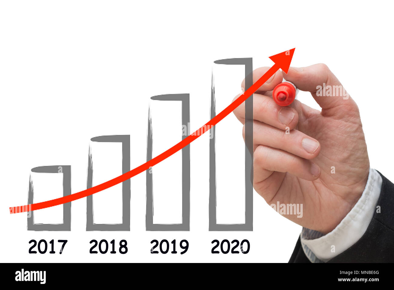 Uomo d'affari di disegno grafico di crescita per l'anno 2020. Foto Stock