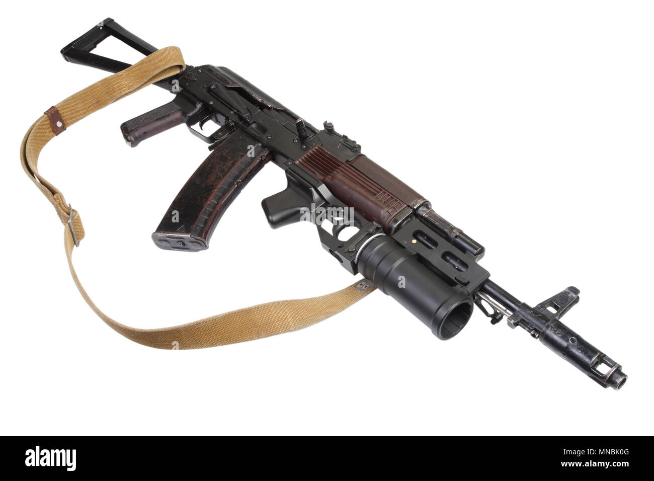 Kalashnikov AK con GP-25 lanciagranate isolato su bianco Foto Stock