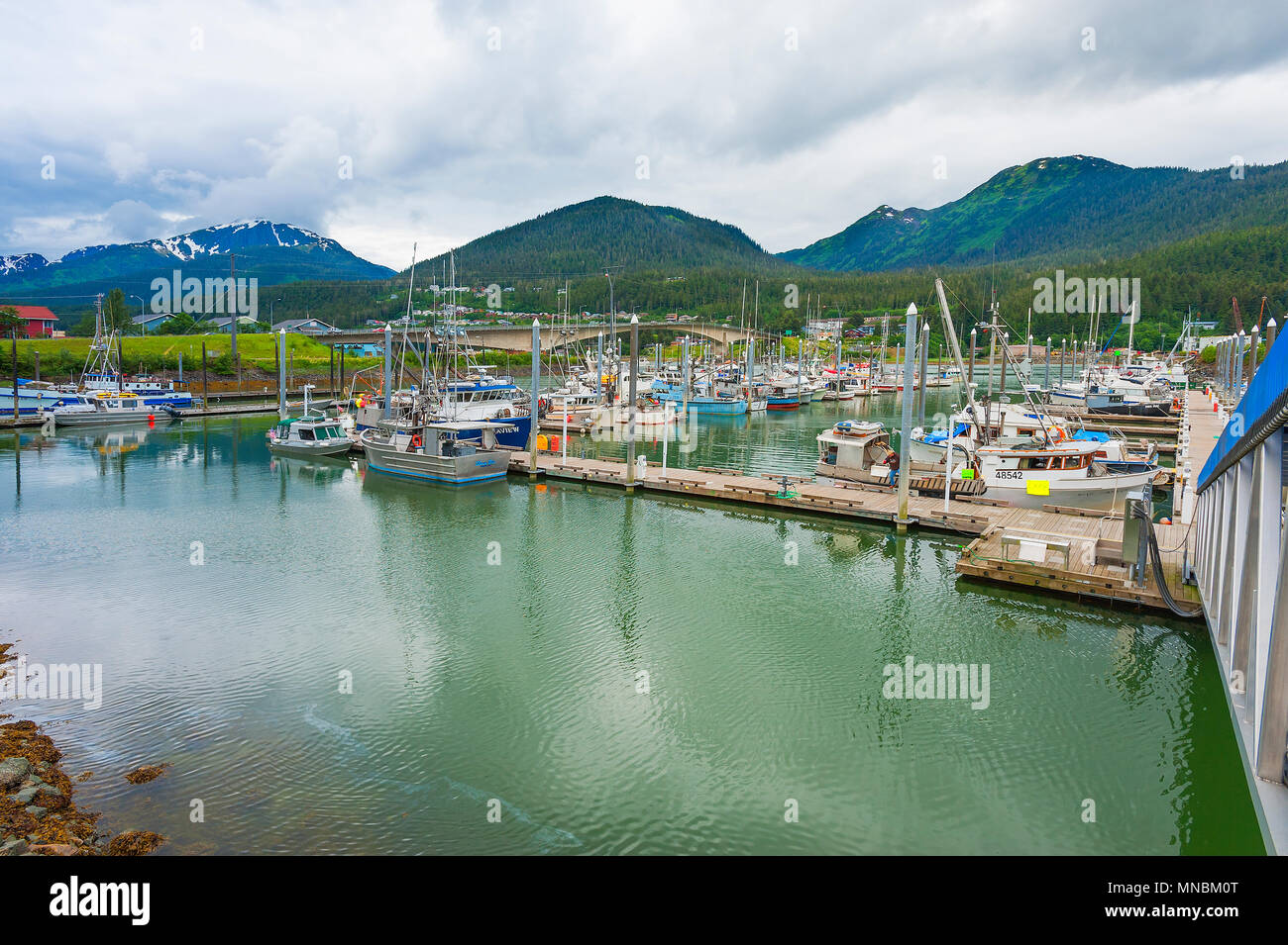 Juneau,Alaska, Stati Uniti d'America - 26 Giugno 2010: pubblico Marina dove molte barche dock lungo le rive del canale Gastineau di Juneau, in Alaska Foto Stock