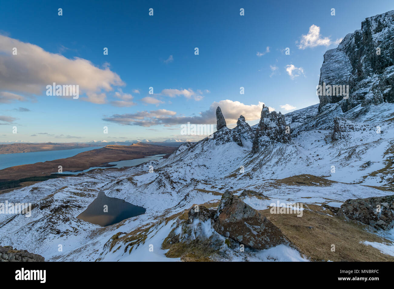 Il vecchio uomo di Storr, Isola di Skye in Scozia Foto Stock