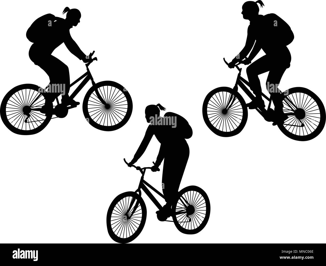 Ragazza Bicicletta Equitazione sagome - vettore Illustrazione Vettoriale