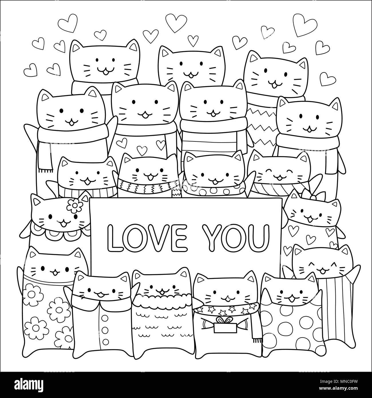Carino gatti dare ama doodle per elemento di design, happy Valentines Day,carte e la colorazione di pagina del libro per ragazzi.illustrazione vettoriale Illustrazione Vettoriale