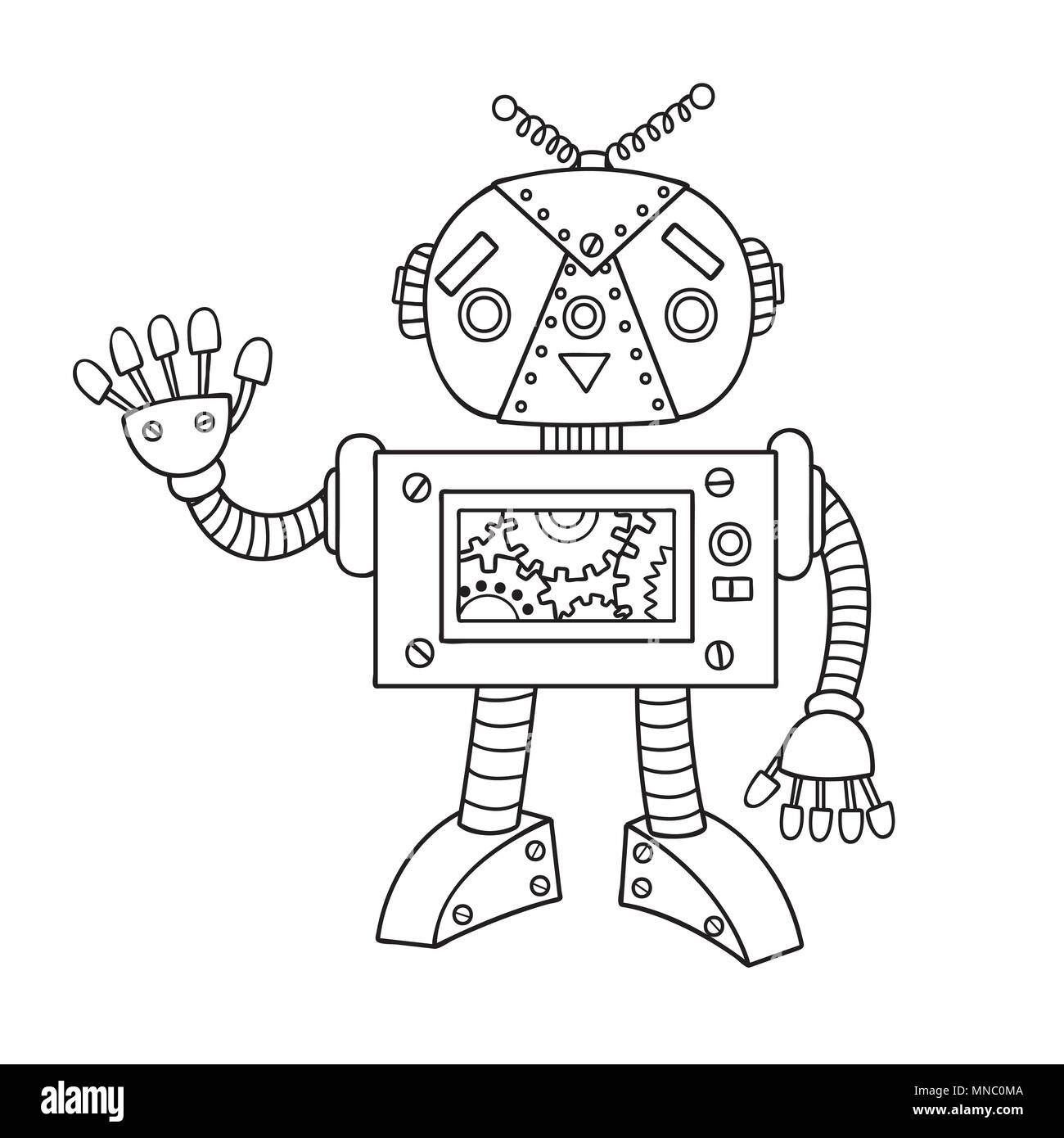 Disegnato a mano robot carino per elemento di design e di colorazione  pagina del libro per bambini e adulti. Illustrazione Vettoriale Immagine e  Vettoriale - Alamy