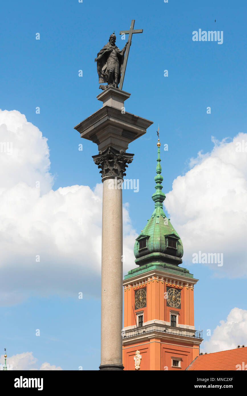 Colonna di Varsavia, vista del Re Sigismondo III Vasa colonna in Piazza Castello (Plac Zamkowy) nel quartiere del centro storico di Varsavia, Polonia. Foto Stock