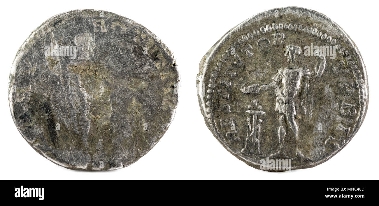 Antica Romana denario argento moneta. Con errore di conio su complementare  Foto stock - Alamy