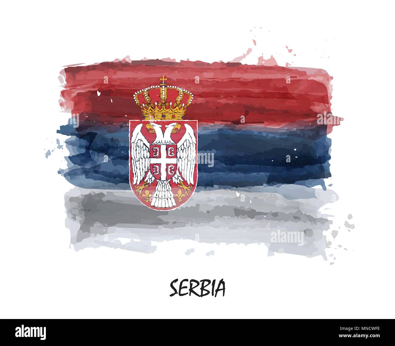 La pittura ad acquerello bandiera della Serbia . Vector . Illustrazione Vettoriale