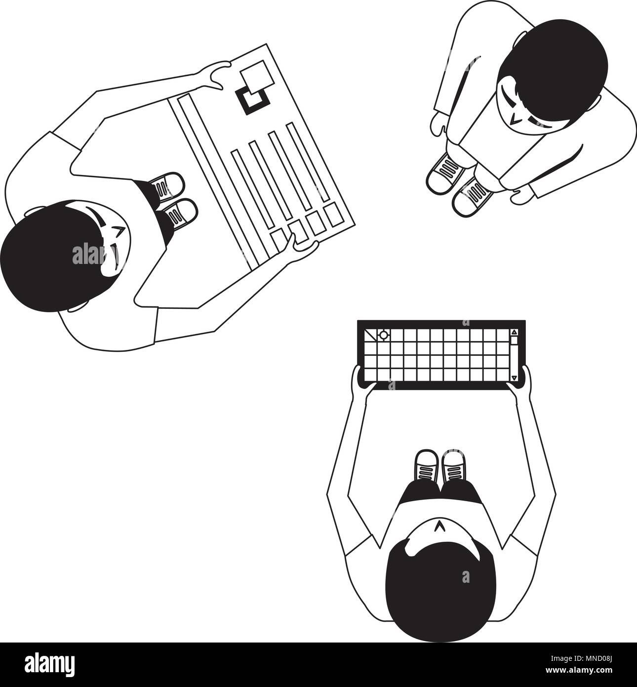 Vista aerea del lavoro di squadra di graphic designer con pannello strumenti Illustrazione Vettoriale