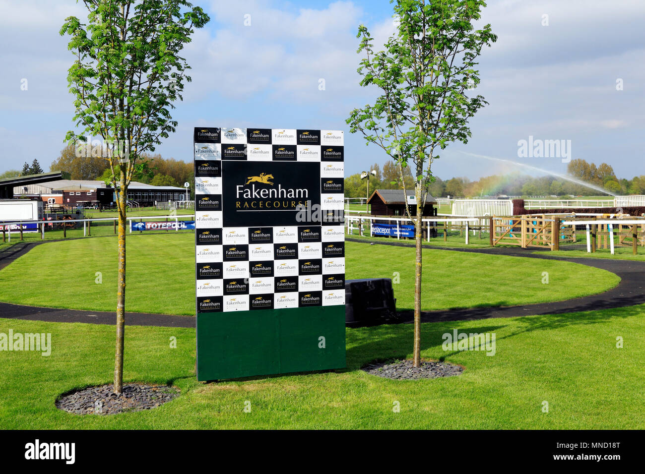 Fakenham Race Course, segno, paddock, corse di cavalli, Norfolk, Inghilterra, Regno Unito Foto Stock