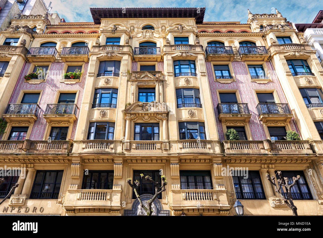 Dettaglio dell'edificio a El Cano Street, Bilbao, Biscaglia, Paese Basco, Euskadi, Euskal Herria, Spagna, Europa- Foto Stock