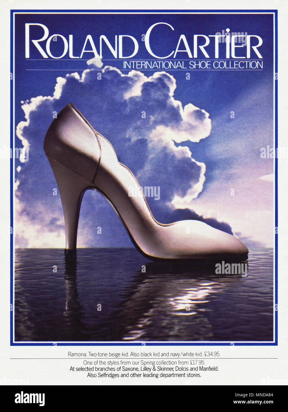 Anni ottanta originale vecchia vintage pubblicità pubblicità Roland Cartier Internazionale della Calzatura annuncio di raccolta nella rivista inglese circa 1980 Foto Stock