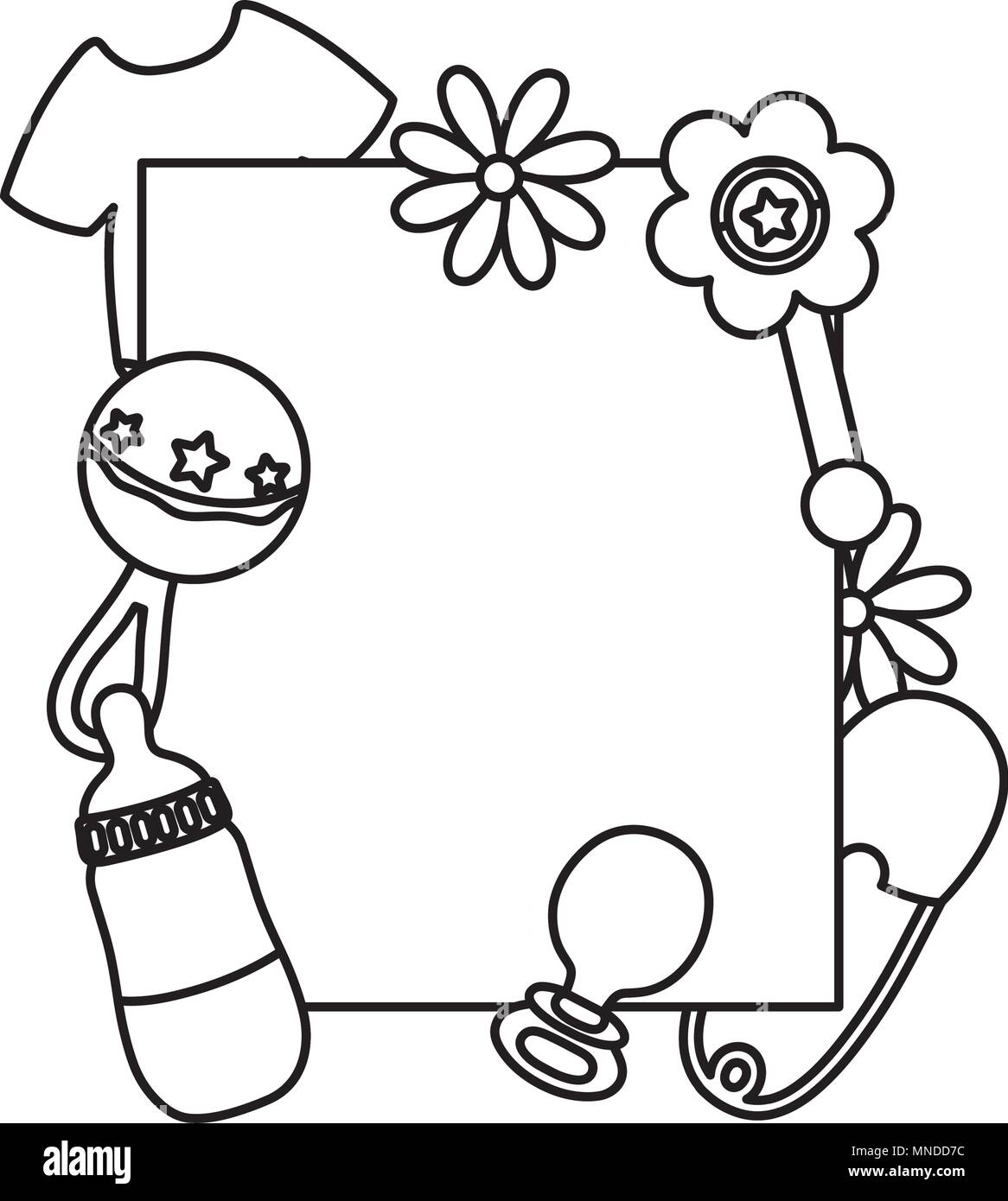 Emblema di linea stile con cose per il bambino prodotti Illustrazione Vettoriale