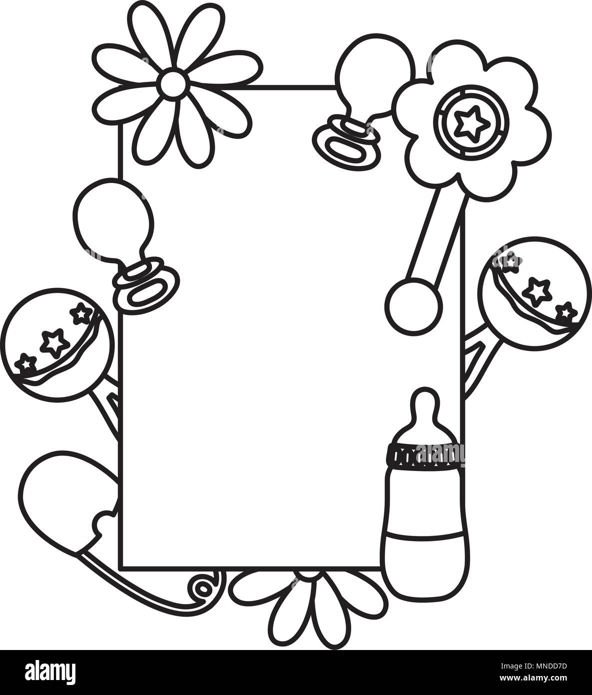 Emblema di linea con cose per il bambino prodotti di stile Illustrazione Vettoriale
