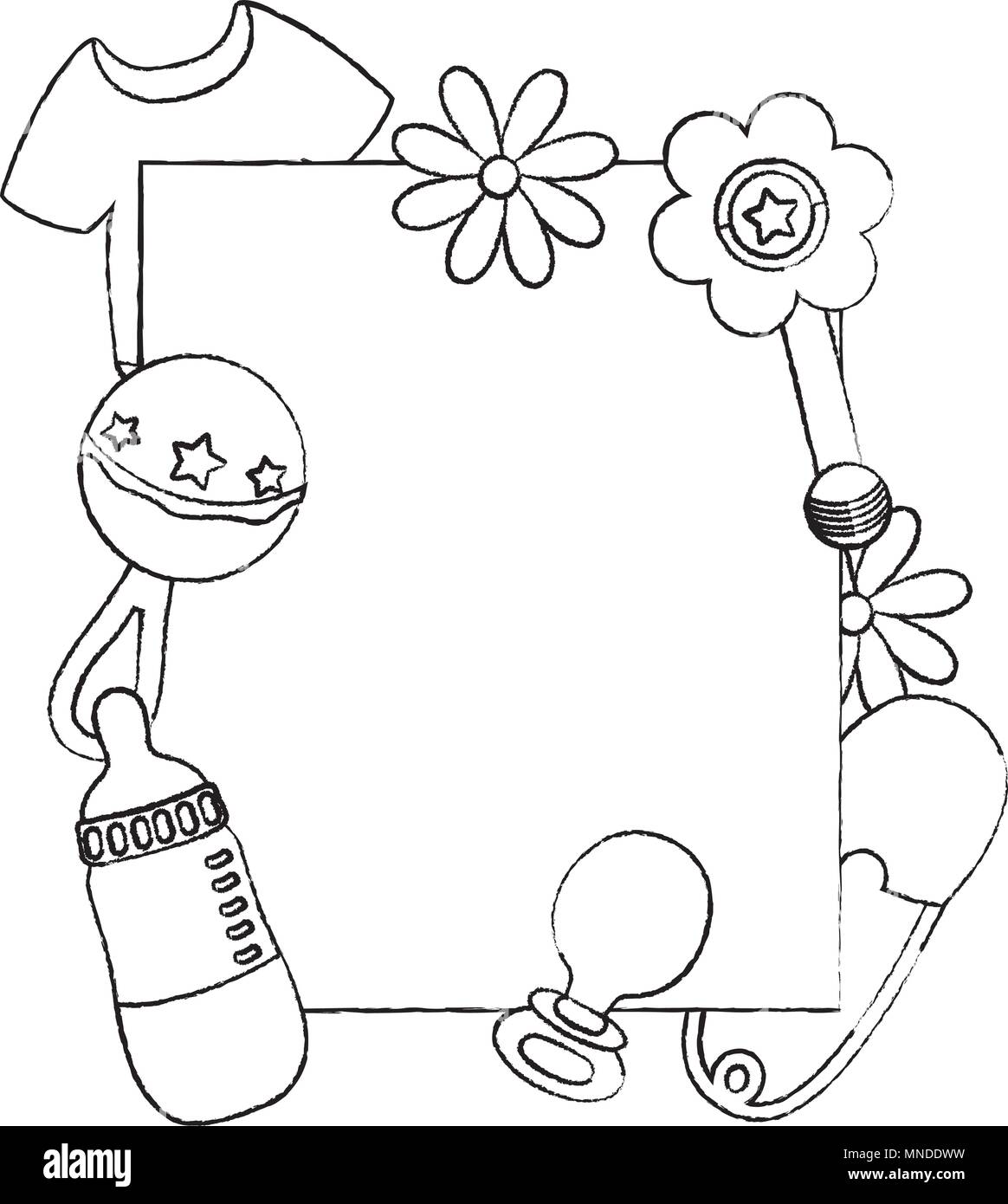 Emblema di grunge stile con cose per il bambino prodotti Illustrazione Vettoriale