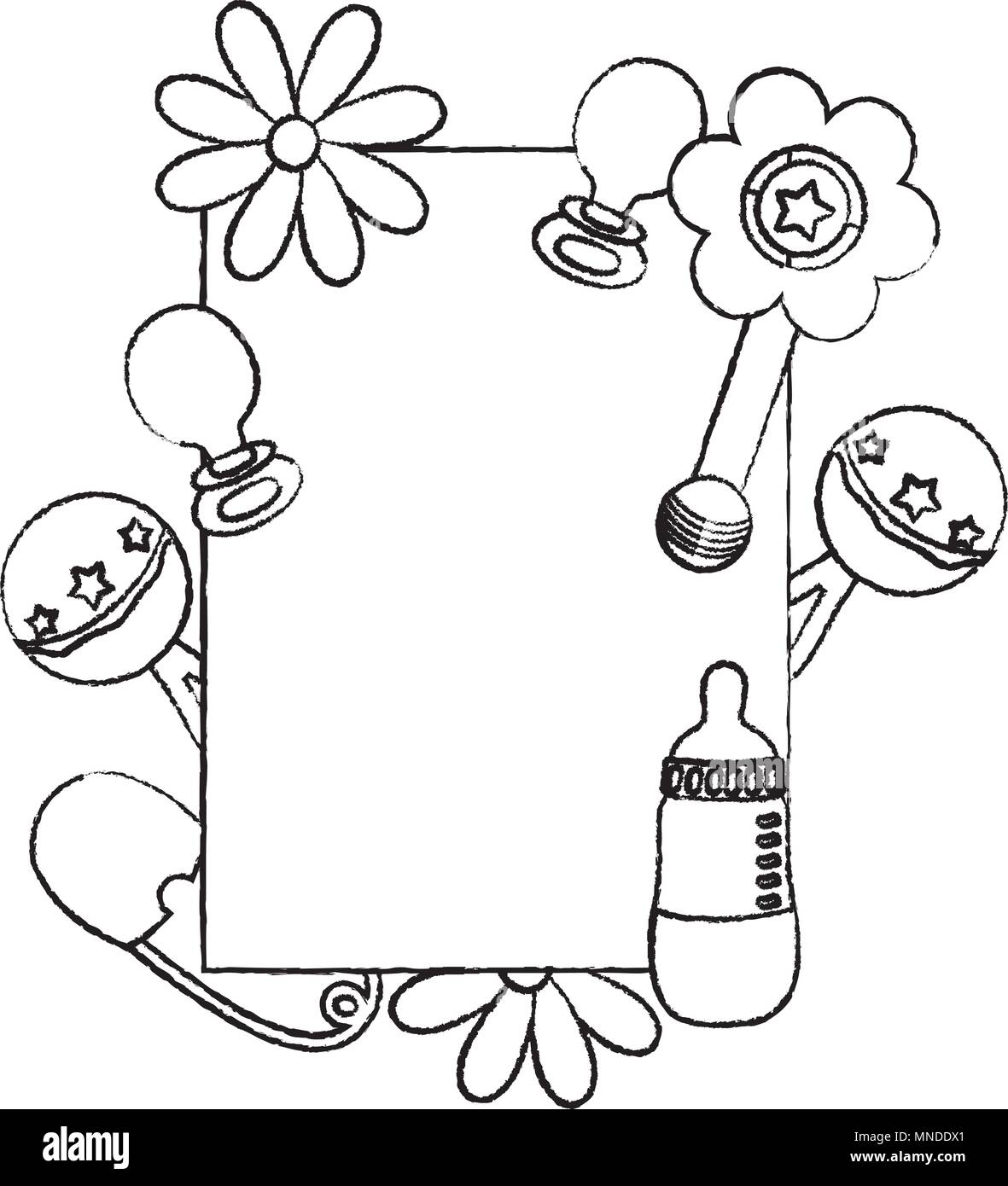 Grunge emblema con cose per il bambino prodotti di stile Illustrazione Vettoriale