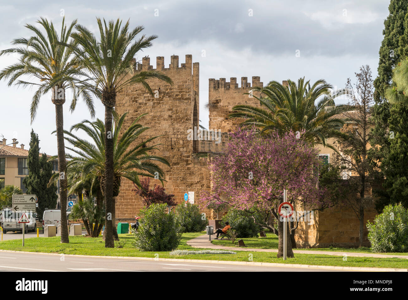 Stadtmauer in Alcudia Maiorca Balearen, Spanien | le mura della città, Alcudia, Maiorca, isole Baleari, Spagna, Foto Stock