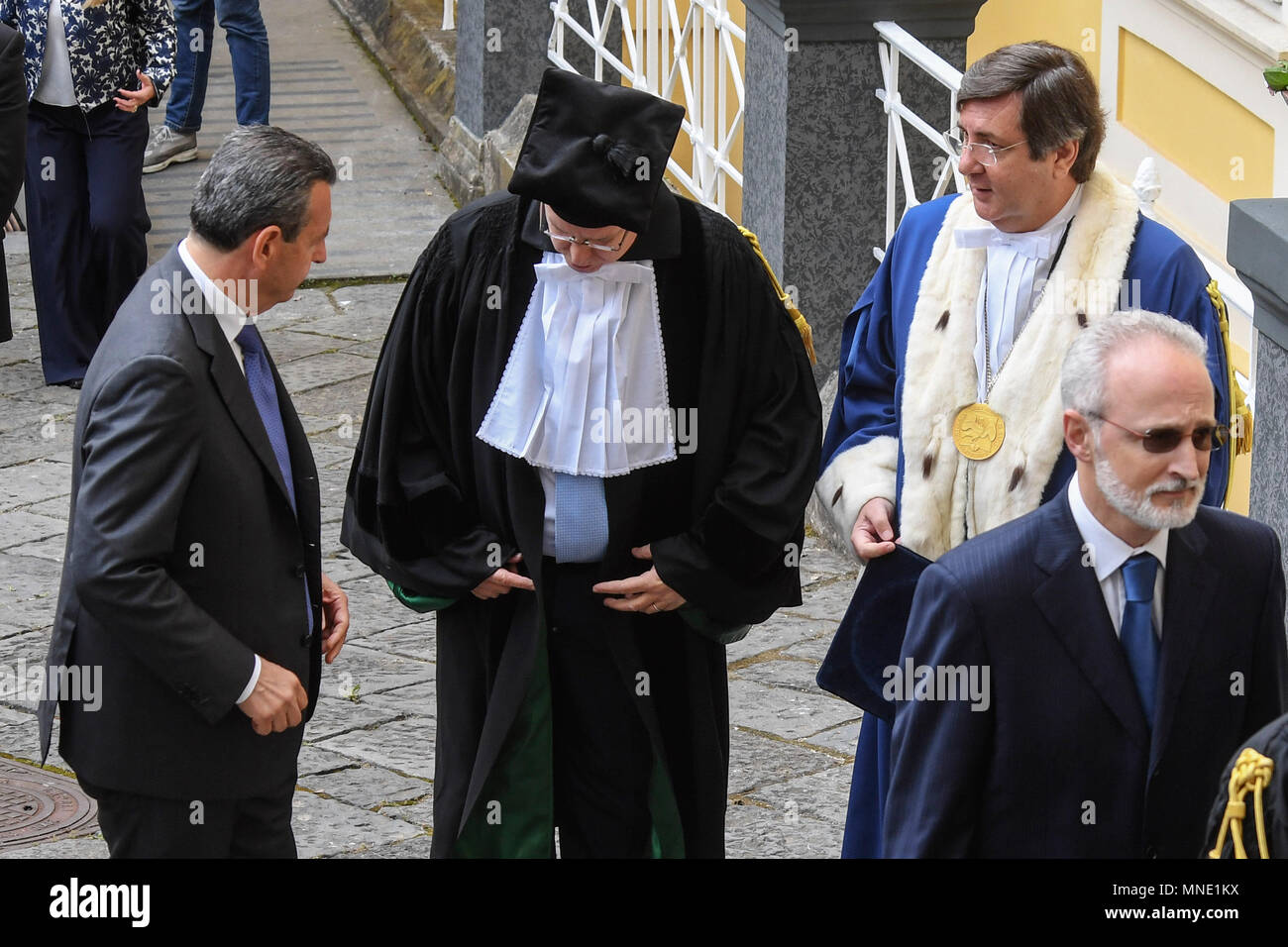 Napoli, Italia. 16 maggio 2018. Cerimonia di premiazione per la laurea honoris causa in Scienze e Tecniche della navigazione dell'Università degli Studi di Napoli Parthenope in SAS Alberto II principe di Monaco. Napoli 16/05/2018 - Napoli, Italia Credit: Indipendente Photo Agency Srl/Alamy Live News Foto Stock