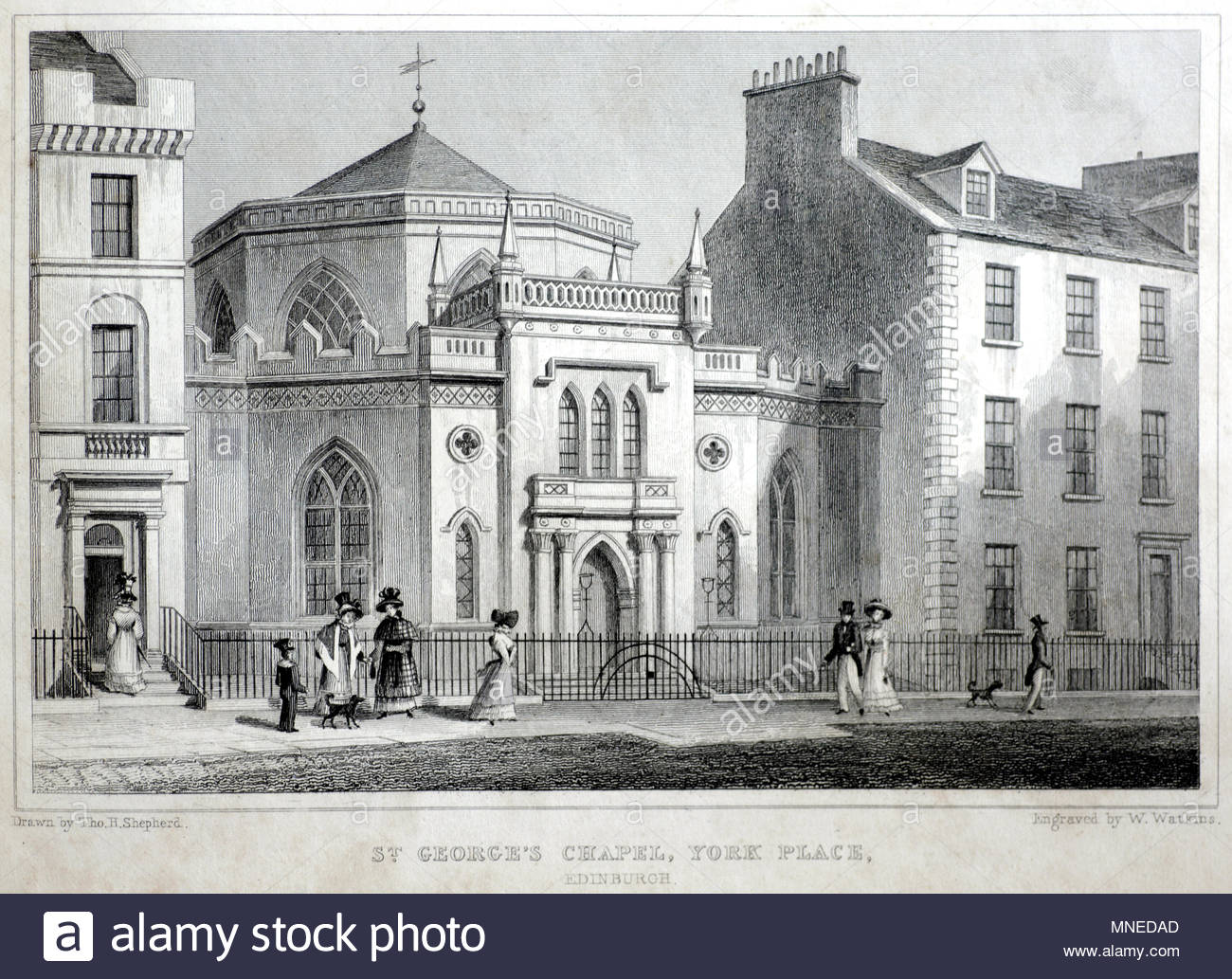 La Cappella di San Giorgio., York Place, Edimburgo, antica incisione da 1829 Foto Stock