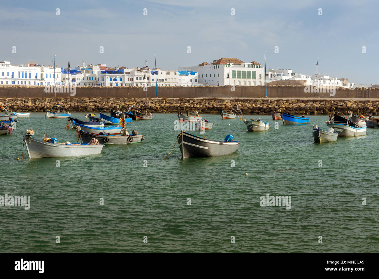 Il porto e l'antica Medina di Asilah, Nord del Marocco Foto Stock