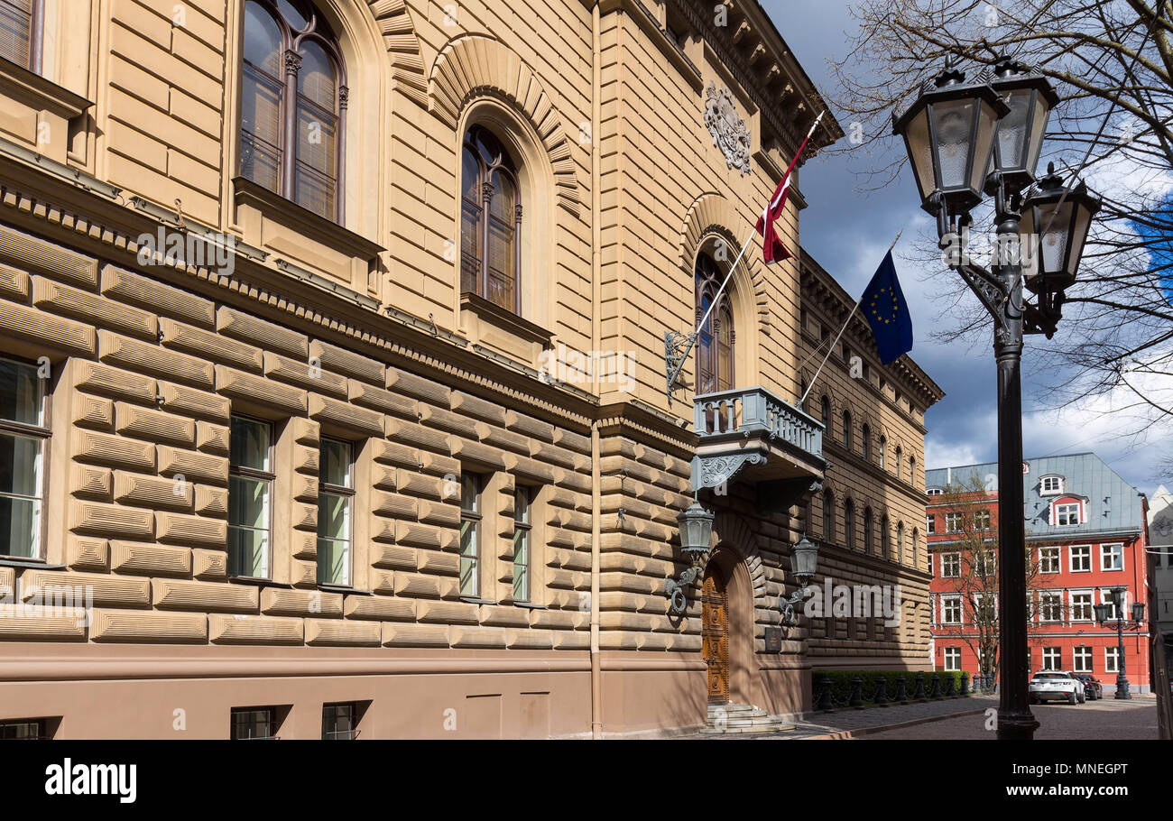 Il Parlamento della Lettonia building , Jekaba Street, Città Vecchia di Riga. Foto Stock