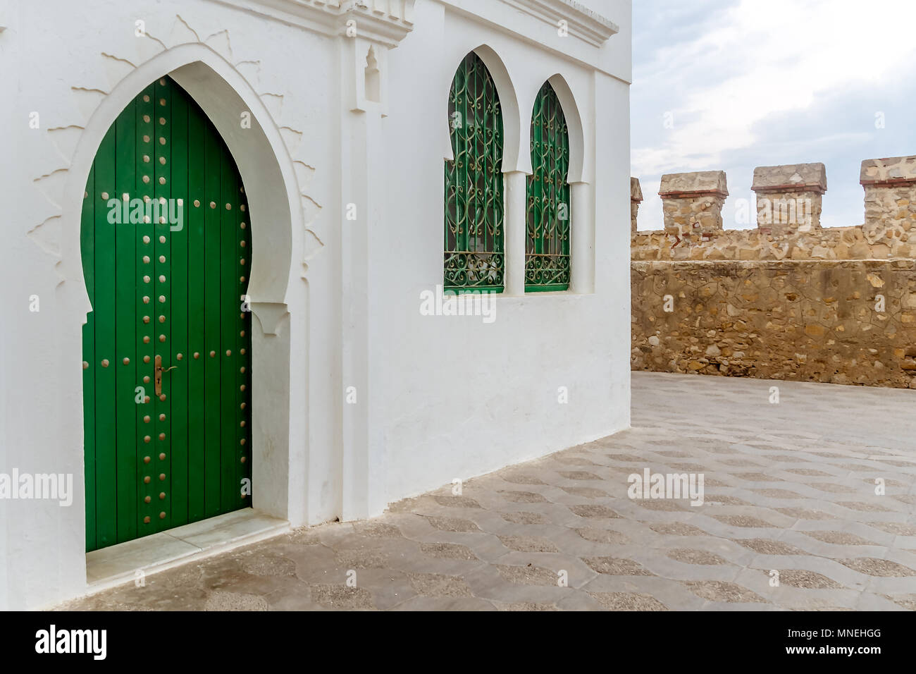 Tipico edificio dell'antica Medina di Asilah, nord del Marocco Foto Stock