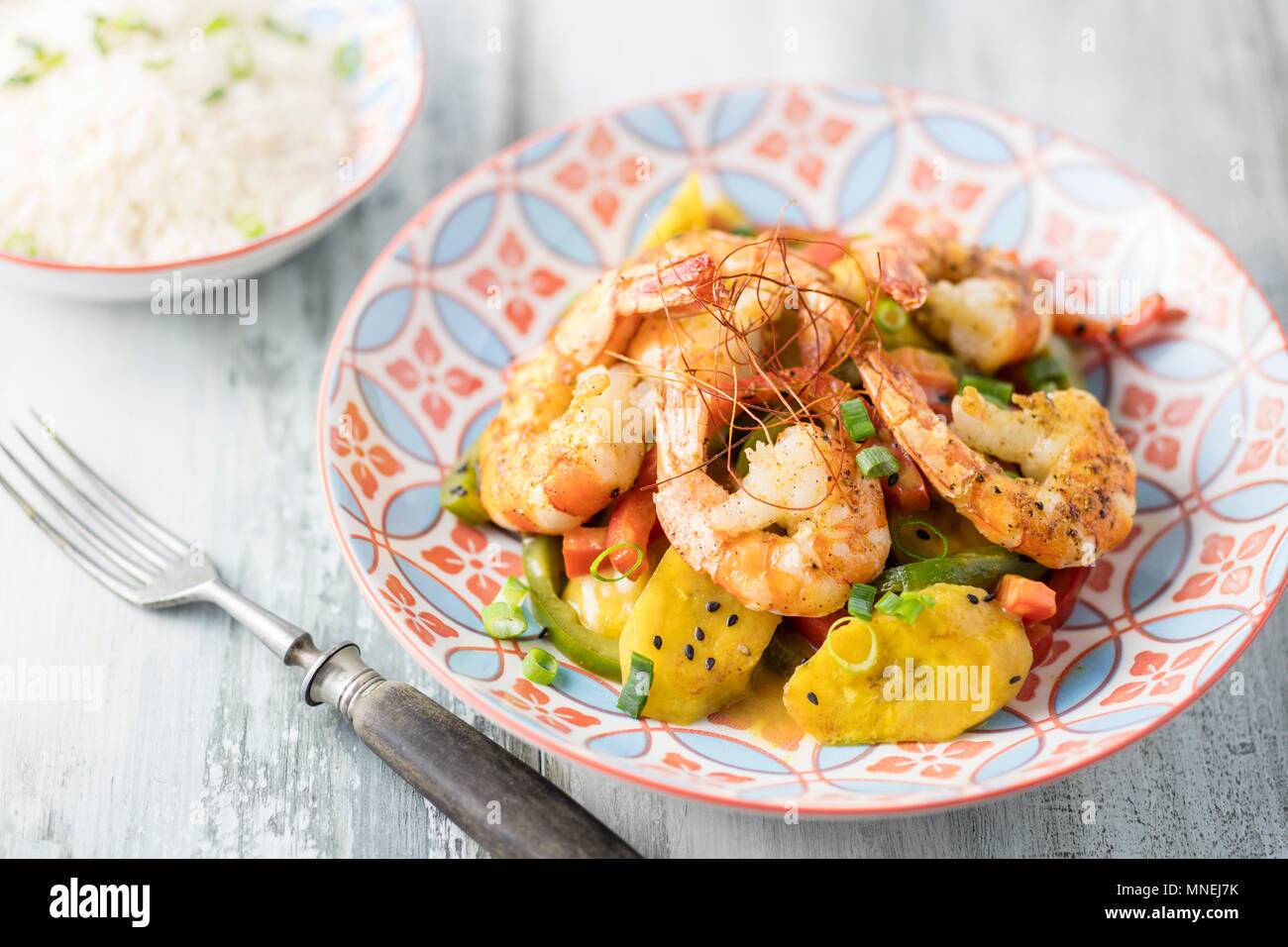 Piantaggine curry con gamberi Foto Stock