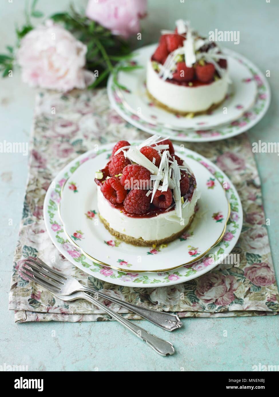 Mini Cheesecake al lampone Foto Stock