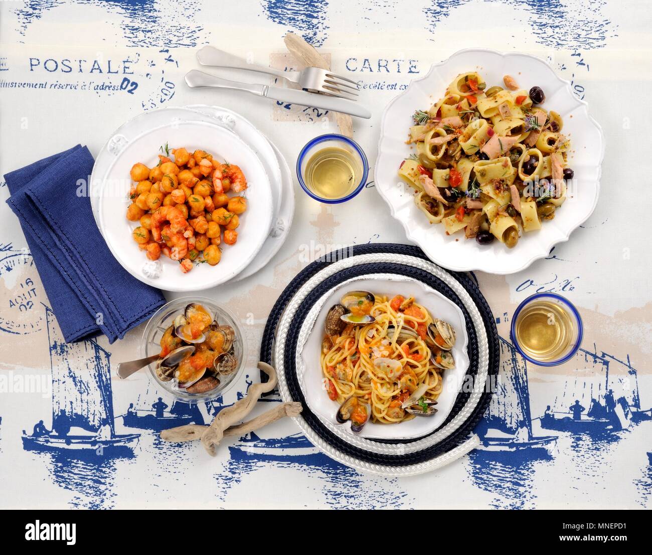 Tre diversi a base di pesce e frutti di mare Foto Stock