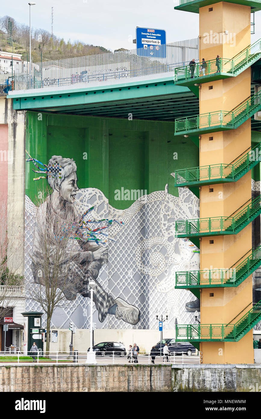 Escaleras de acceso al Puente de La Salve, Bilbao, Biscy, Paese Basco, Euskadi, Euskal Herria, Spagna, Europa Foto Stock