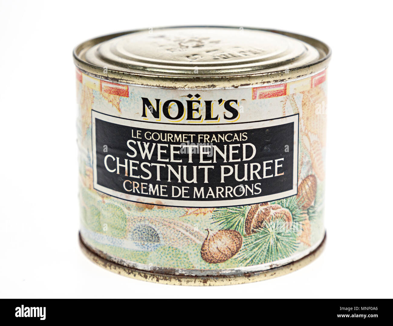 Vecchie e arrugginite può con estremità di spanciamento dal cibo andando male Foto Stock