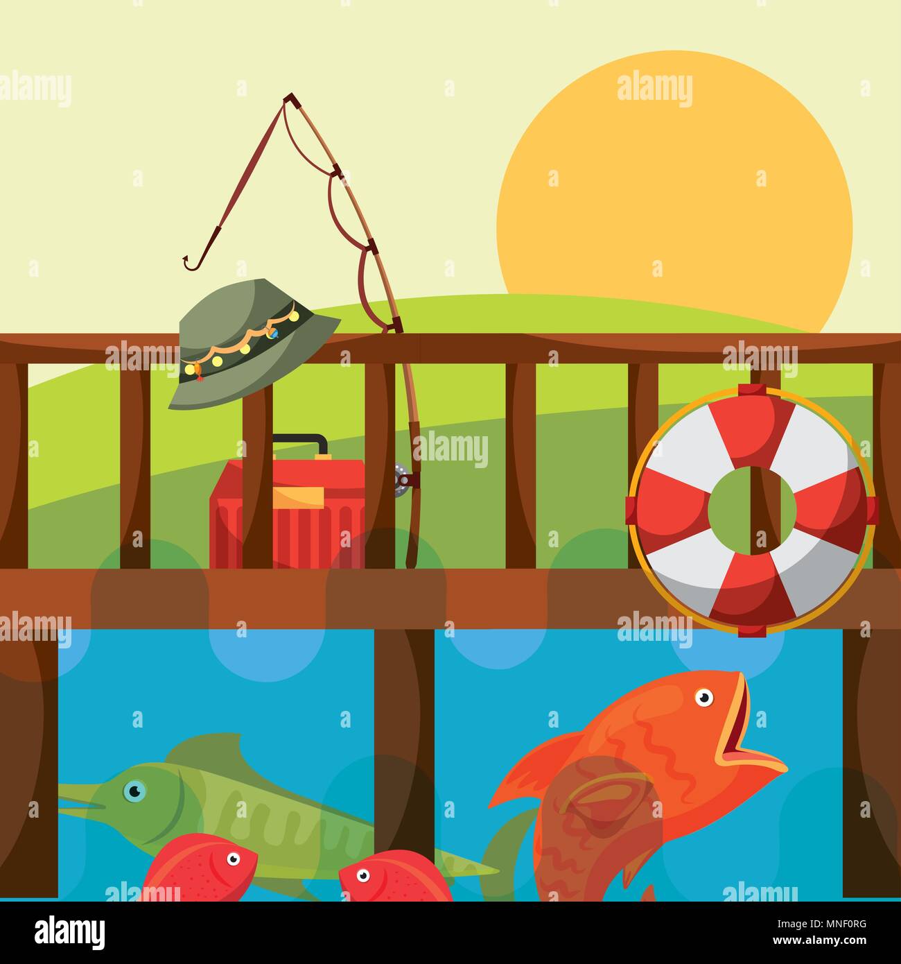 La pesca del fumetto di pesce Illustrazione Vettoriale