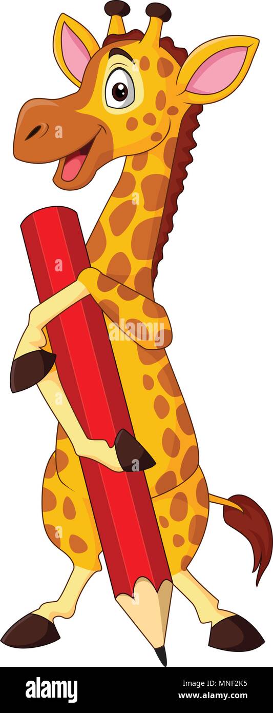 Cartoon giraffa matita di contenimento Illustrazione Vettoriale