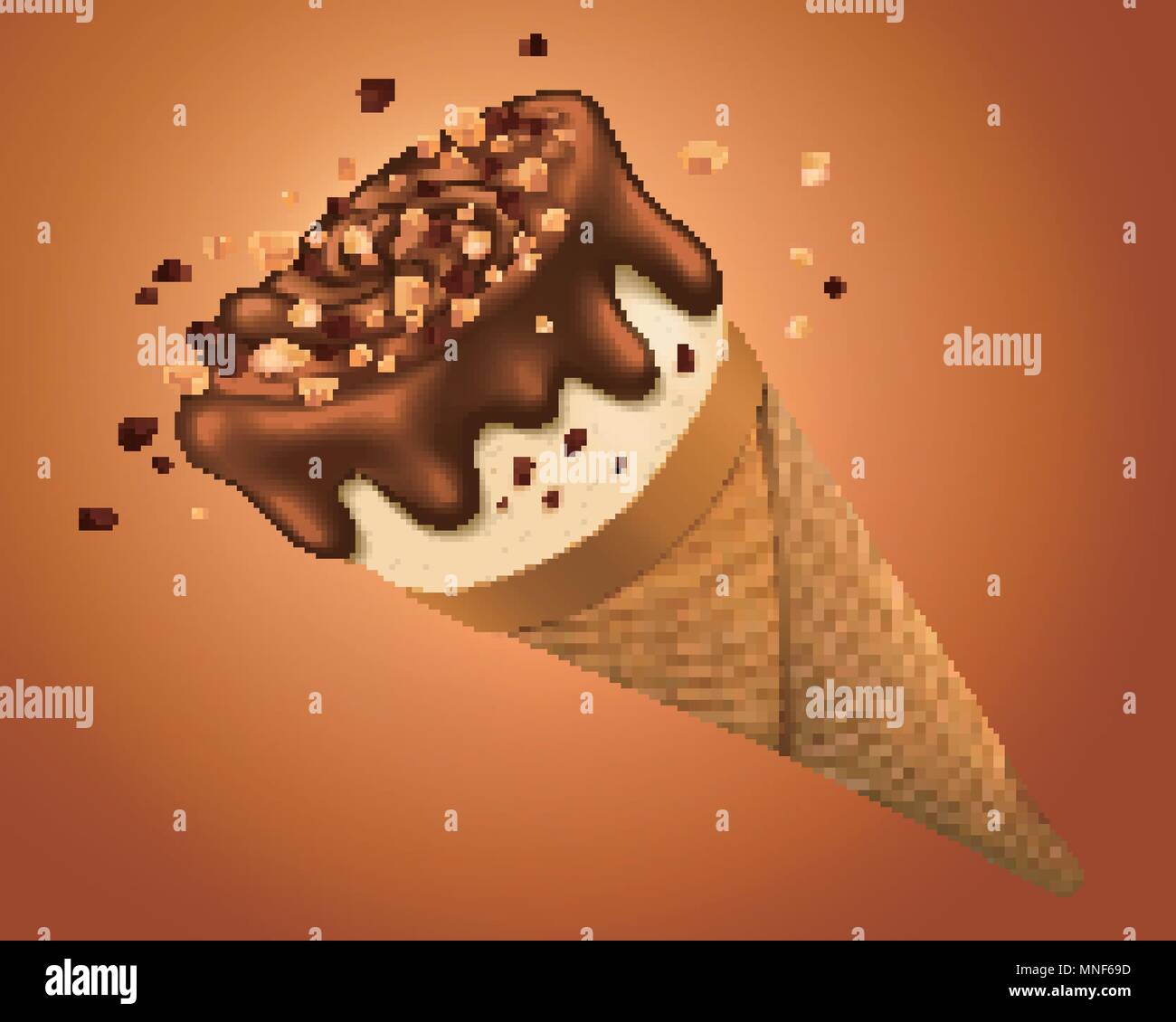 Gelato al cioccolato cono elemento di design con ricchi condimenti e dado in 3D illustrazione Illustrazione Vettoriale