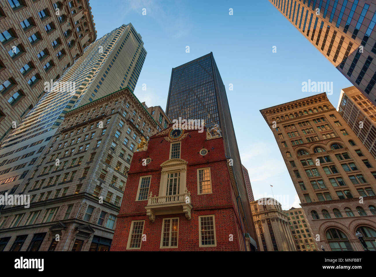Cerca fino al centro di Boston Massachusetts grattacieli. Foto Stock