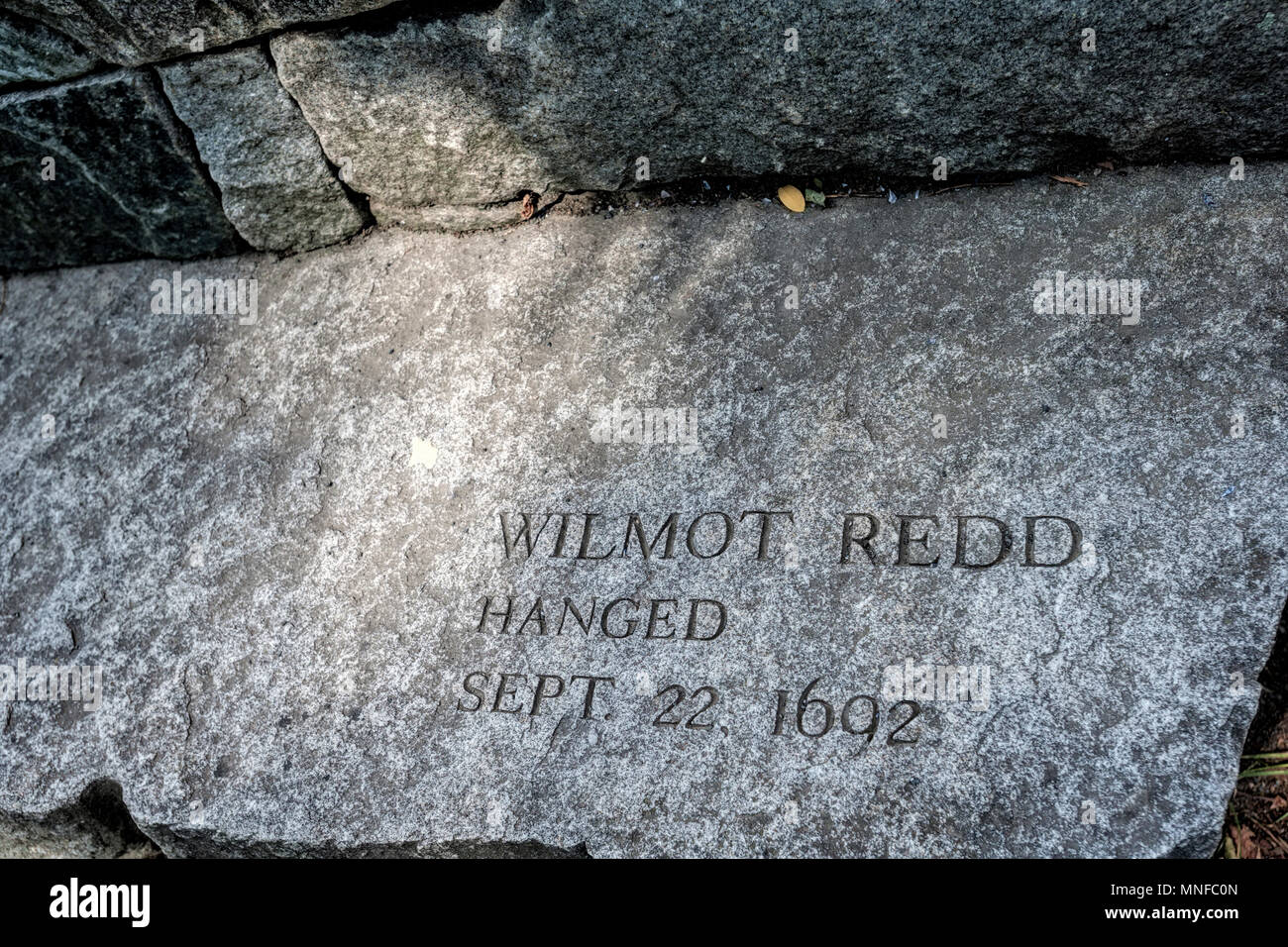 Salem, Massachusetts, STATI UNITI D'America - 14 Settembre 2016: Wilmot Redd è uno dei 20 commemorative situato in un piccolo parco memoriale.Nel 1692, 14 donne e 6 uomini wer Foto Stock