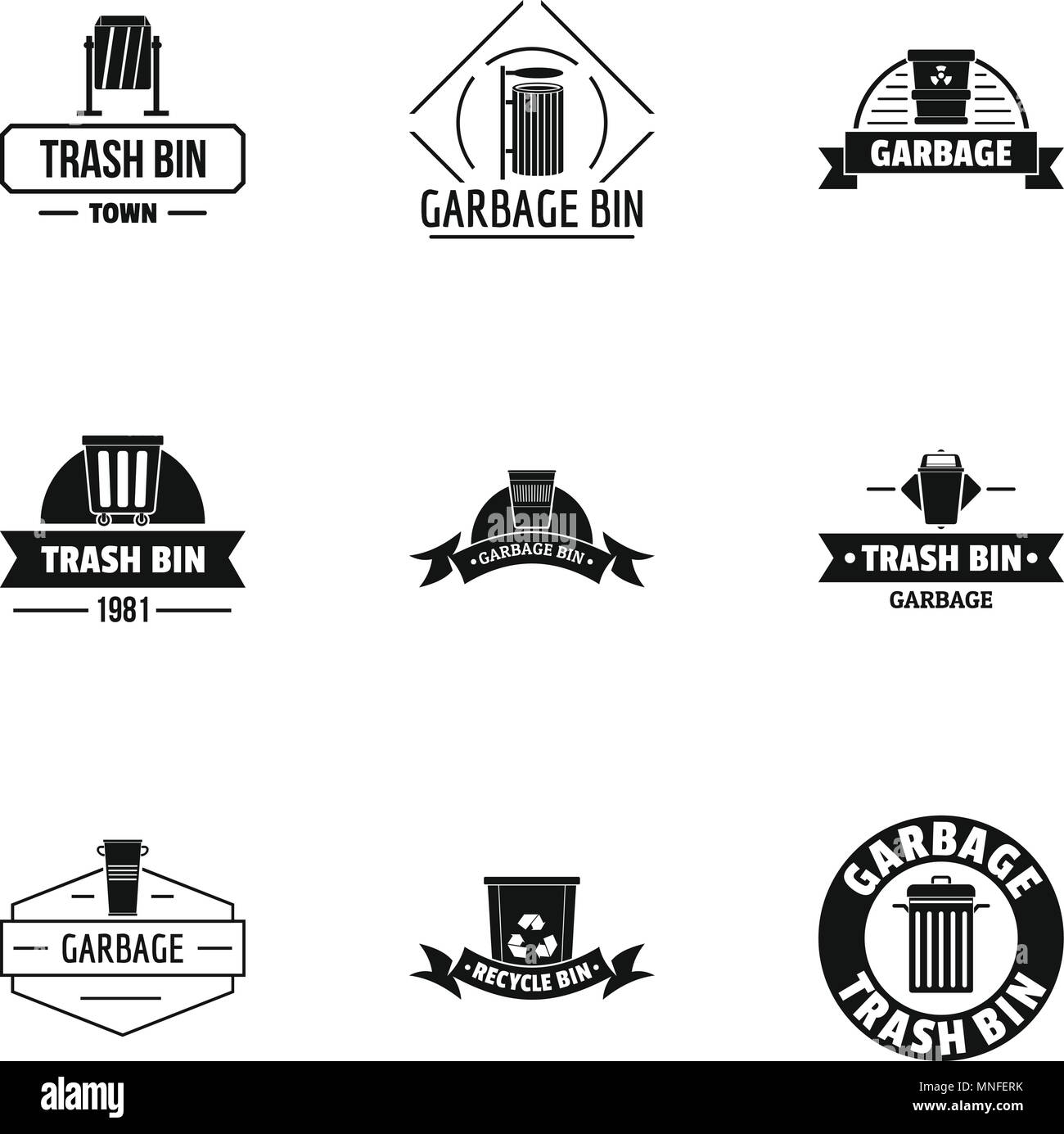 Logo del cestino set, stile semplice Illustrazione Vettoriale