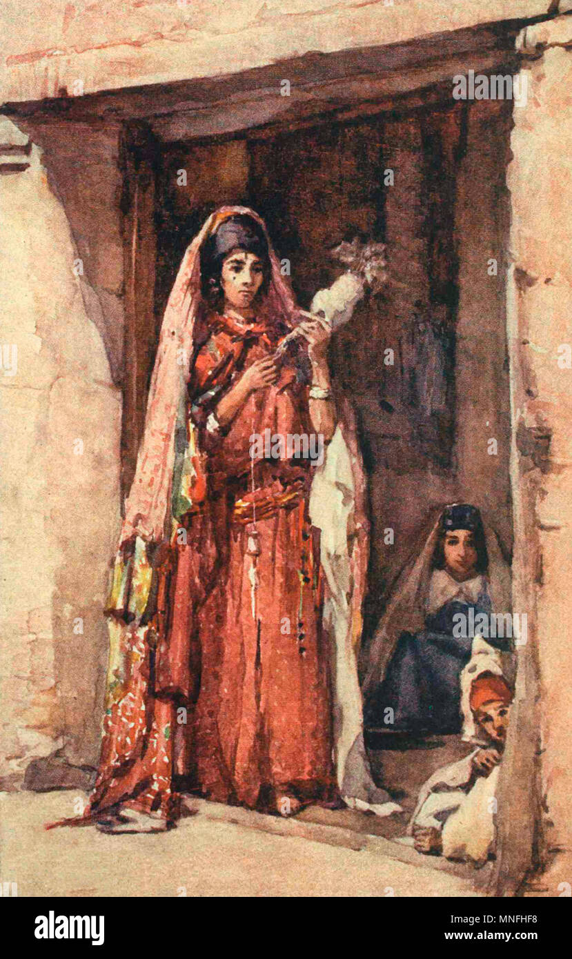 Donna di filatura in Algeria, circa 1906 Foto Stock